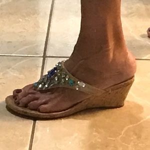 Jewel sandal Wedge heel  9.5 size to perfection Blue green stones